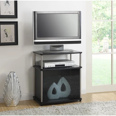 Designs2Go TV Stand For TVs Up To 25" With Black Glass Storage Cabinet And Shelf - Breighton Home 2 Designs2Go TV Stand For TVs Up To 25" With Black Glass Storage Cabinet And Shelf - Breighton Home - Image 2