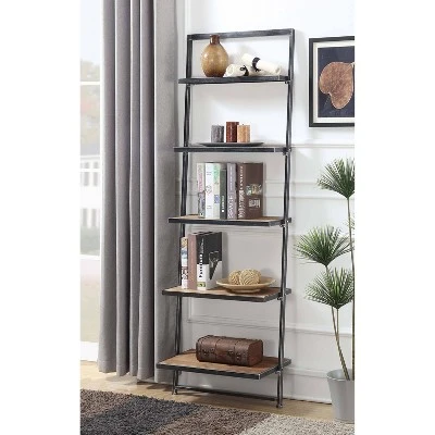 72.25" Laredo 5 Tier Ladder Bookcase/shelf Natural/Antique Black - Breighton Home 5 72.25" Laredo 5 Tier Ladder Bookcase/shelf Natural/Antique Black - Breighton Home - Image 5