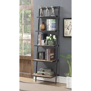 72.25" Laredo 5 Tier Ladder Bookcase/shelf Natural/Antique Black - Breighton Home 2 72.25" Laredo 5 Tier Ladder Bookcase/shelf Natural/Antique Black - Breighton Home - Image 2