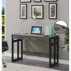 Deals Breighton Home Store 21 47" Monterey Desk With Charging Station Weathered Gray/Black - Breighton Home