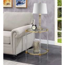 Royal Crest 2 Tier Acrylic Glass End Table Clear/Gold - Breighton Home