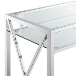 42" Oxford Chrome Desk With Shelf Clear Glass/Chrome - Breighton Home -Deals Breighton Home Store GUEST 84fb5292 c935 4c4a aeee 03c2d646df4b