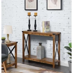 Durango Console Table With Shelf Barnwood/Black - Breighton Home