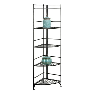 57.5" 5 Tier Folding Metal Corner Shelf - Breighton Home 2 57.5" 5 Tier Folding Metal Corner Shelf - Breighton Home - Image 2