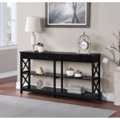 60" Oxford 2 Drawer Console Table With Shelves - Breighton Home