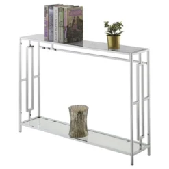 Town Square Chrome Console Table With Shelf White Faux Marble/Chrome Frame - Breighton Home -Deals Breighton Home Store GUEST e94a24f2 12b9 4b4f a541 518b9ea4a4b7