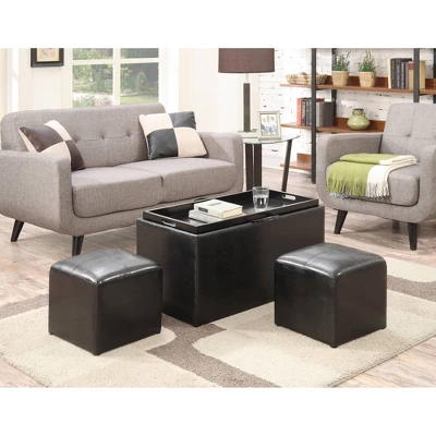 Sheridan Storage Bench W/2 Side Ottomans Black - Breighton Home 1 Sheridan Storage Bench W/2 Side Ottomans Black - Breighton Home